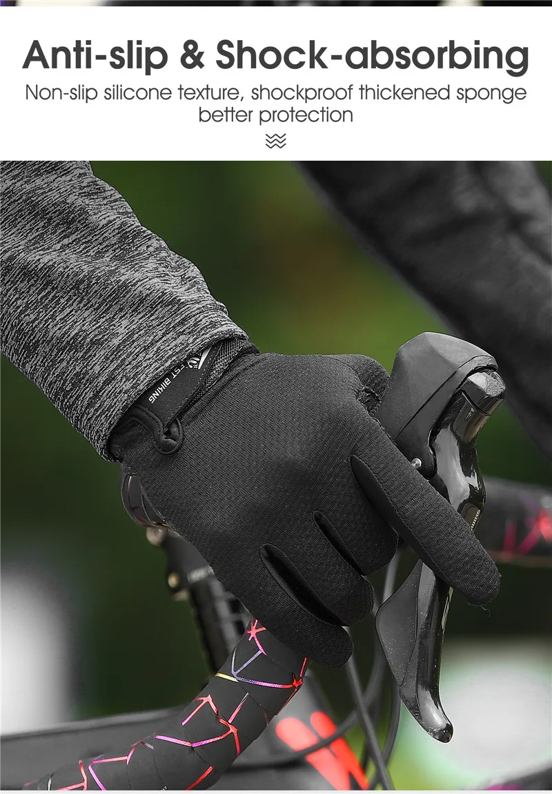 WEST BIKING Summer Cycling Gloves Full Finger MTB Bike Gloves Touch Screen Non Slip Silicone Palm Driving Riding Gloves