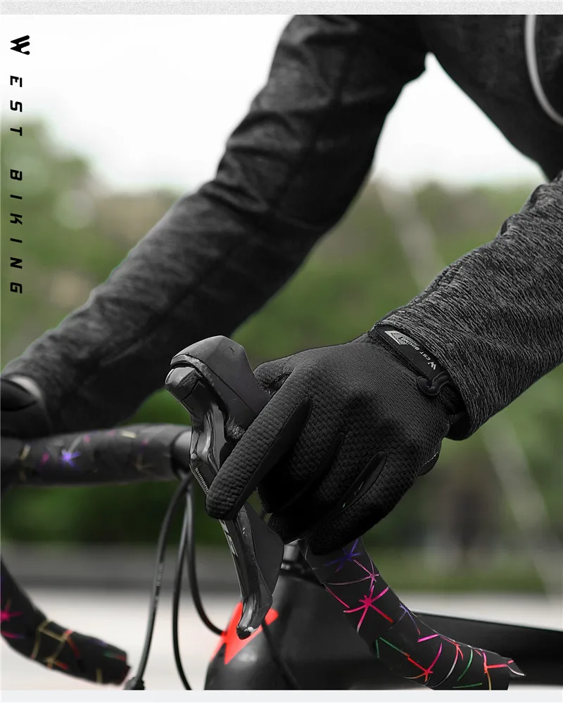 WEST BIKING Summer Cycling Gloves Full Finger MTB Bike Gloves Touch Screen Non Slip Silicone Palm Driving Riding Gloves
