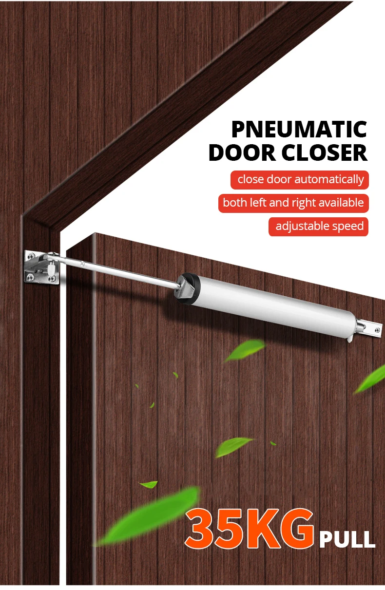 KAK Soft Closing Automatic Door Closer 35KG Pneumatic Adjustable Speed Positioning Door Stop Protective Door Holder Hardware