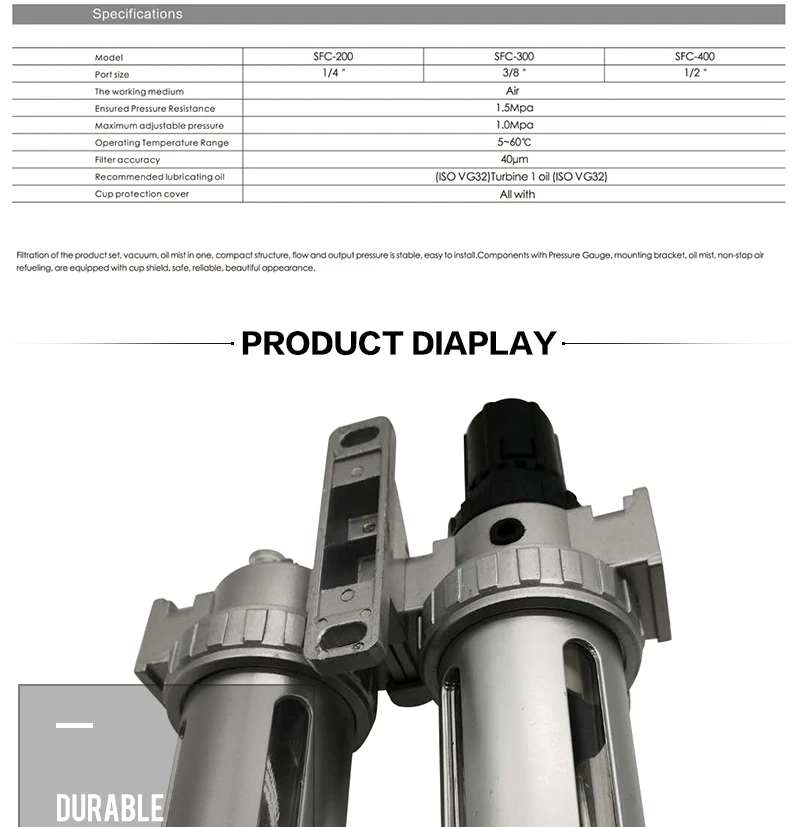 SFC-400 SFC-300 SFC-200 Air Compressor Air Filter Regulator Oil Water Separator Trap Filter Regulator Valve Automatic Drain