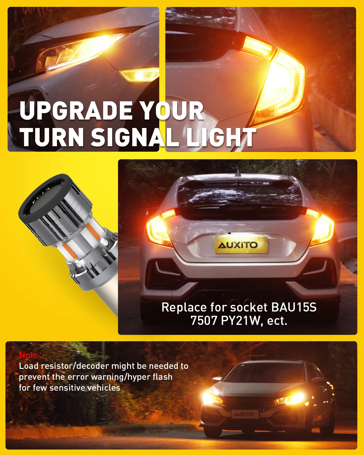 AUXITO 2Pcs BAU15S LED Canbus Amber 1156 PY21W BA15S P21W LED Bulb Error Free No Hyperflash Car Turn Signal Light Indicator Lamp