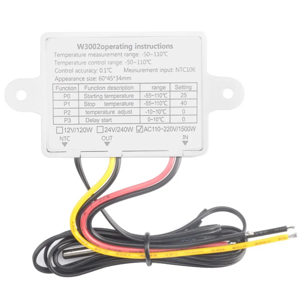 W3002 110V 220V LED Digital Temperature Controller Thermostat Thermoregulator Sensor Meter Fridge Water Heating Cooling