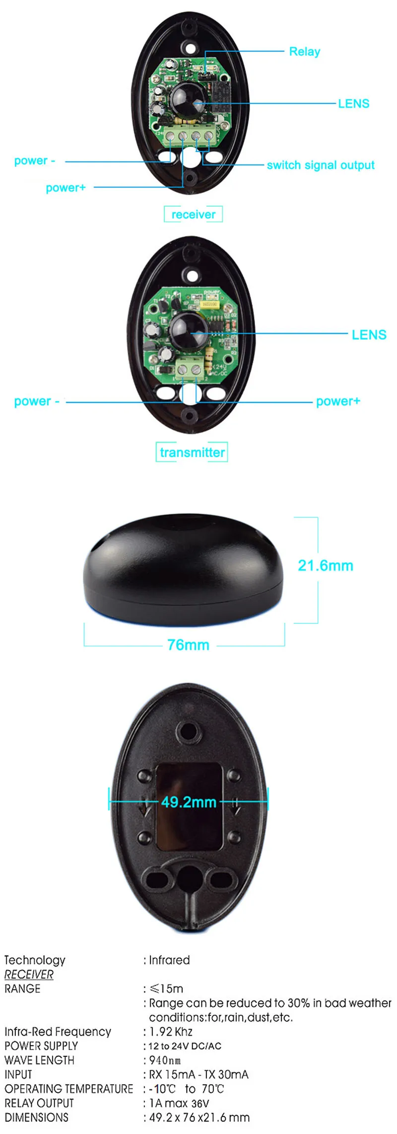 Sensor Infrared Safety Beam Photocell Detector for Garage Gate Door DOORHAN DITEC ATA Photocell for Gate