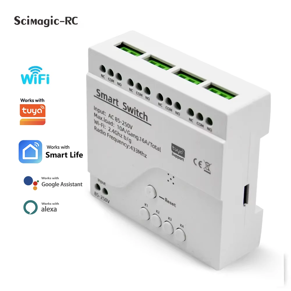 4CH Relay Smart Wireless Wifi Switch Module 7-32V 85-250V 220V 110V 2200W RF433 10A Receiver For Alexa Work With Tuya