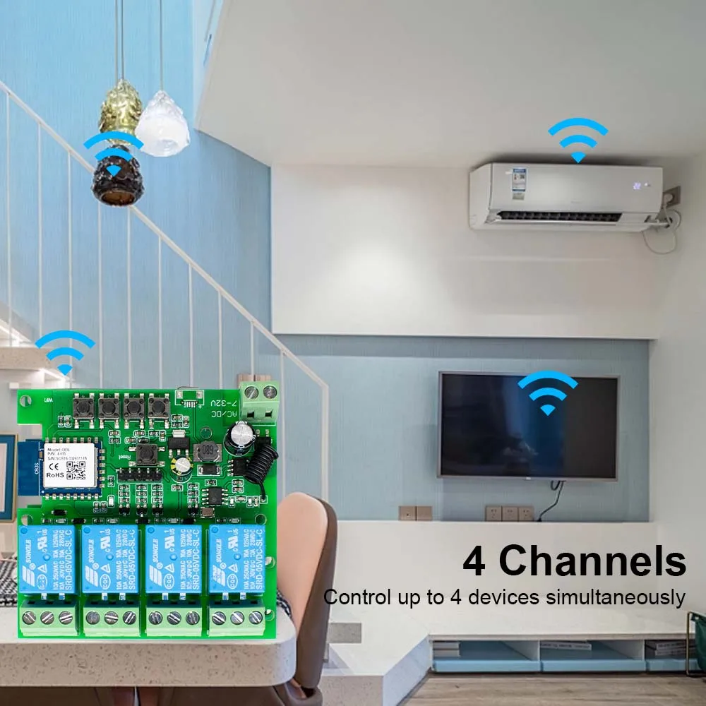 4CH Relay Smart Wireless Wifi Switch Module 7-32V 85-250V 220V 110V 2200W RF433 10A Receiver For Alexa Work With Tuya