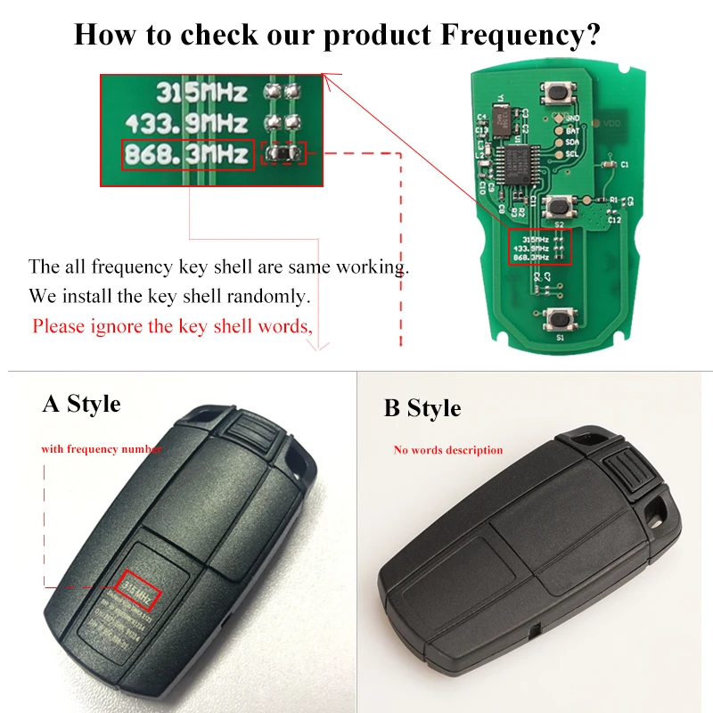 Jingyuqin 5pcs/lot Remote Key for BMW CAS3 System 315MHz / 868Mhz FSK for X5 X6 Z4 1/3/5/7 Series Vehicle Smart Key Control