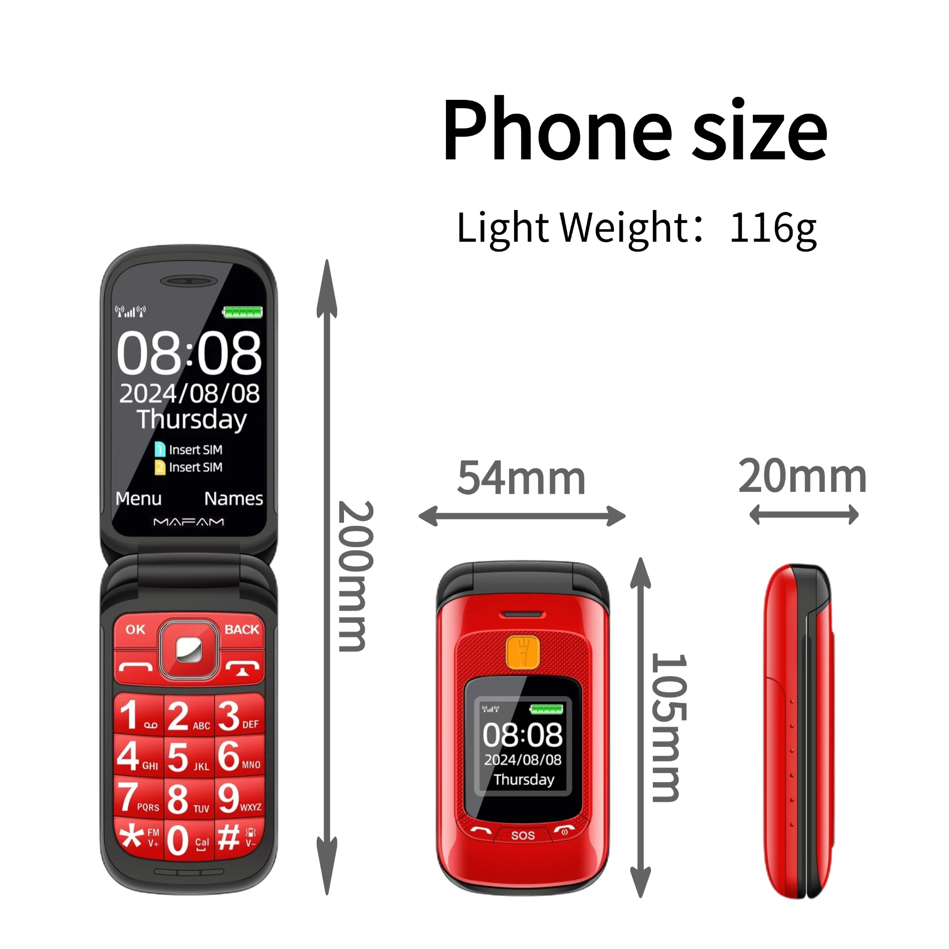 Senior Flip Dual Display Mobile Phone For Elderly Two SIM Card Large Button Speed Dial Flashlight FM Radio Push Button SOS Call