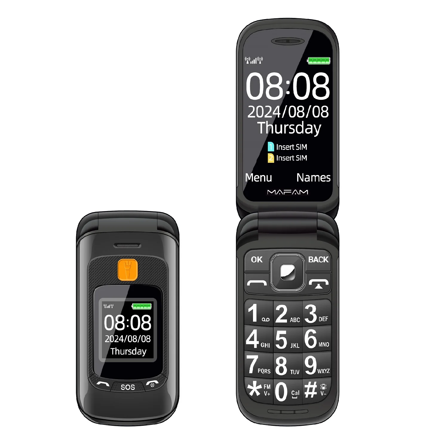 Senior Flip Dual Display Mobile Phone For Elderly Two SIM Card Large Button Speed Dial Flashlight FM Radio Push Button SOS Call