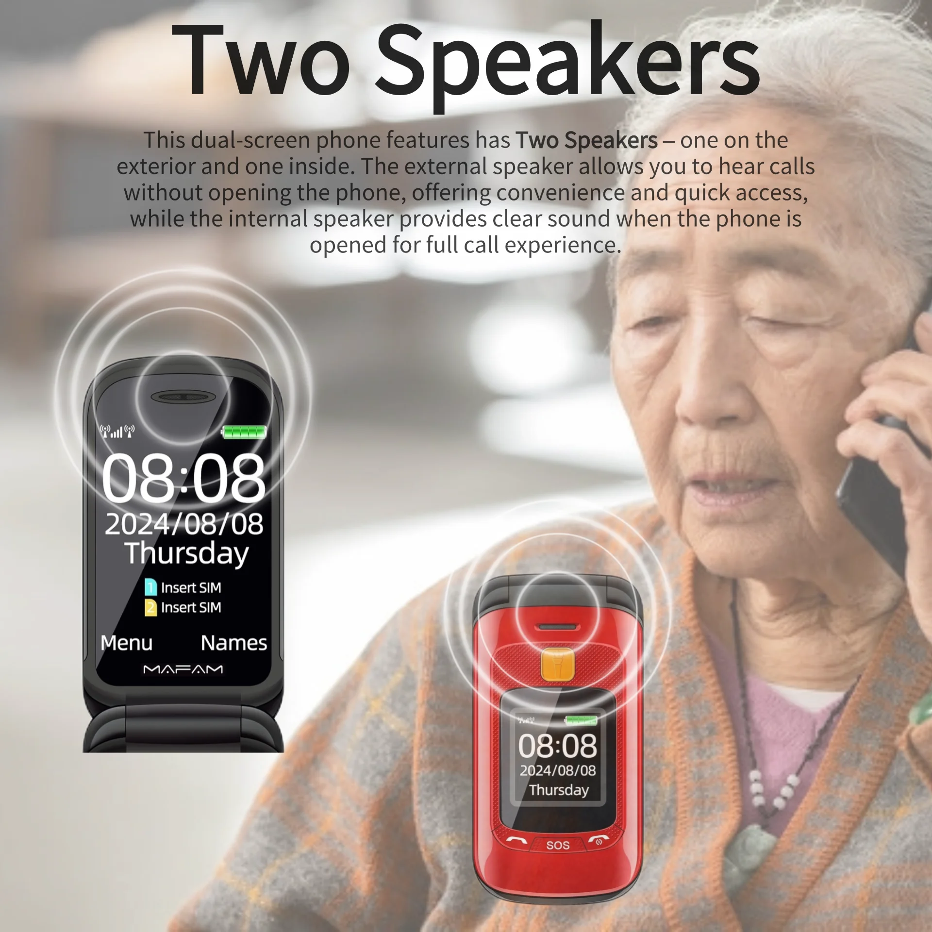 Senior Flip Dual Display Mobile Phone For Elderly Two SIM Card Large Button Speed Dial Flashlight FM Radio Push Button SOS Call