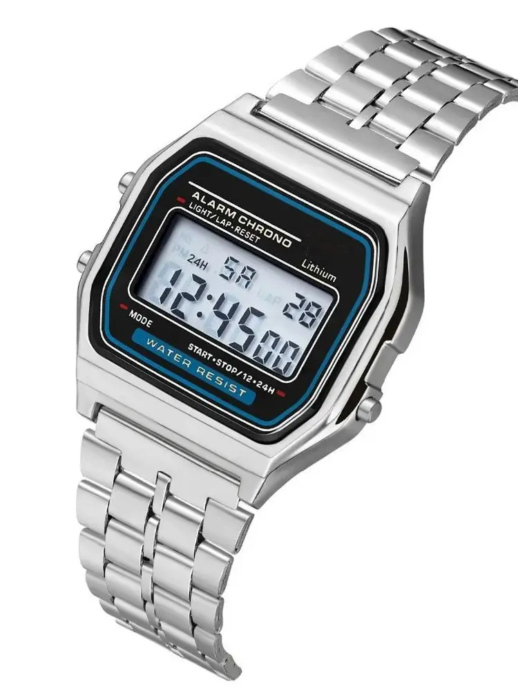 Steel strip LED electronic watch ultra-thin gold and silver cold light watch F91W steel strip original Su Feng fashion multifunc