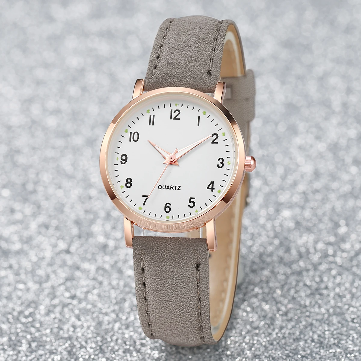 6PCS Women's Watch Fashion Arabic Dial Leather Band Quartz Watches Butterfly Jewelry Set(Without Box)