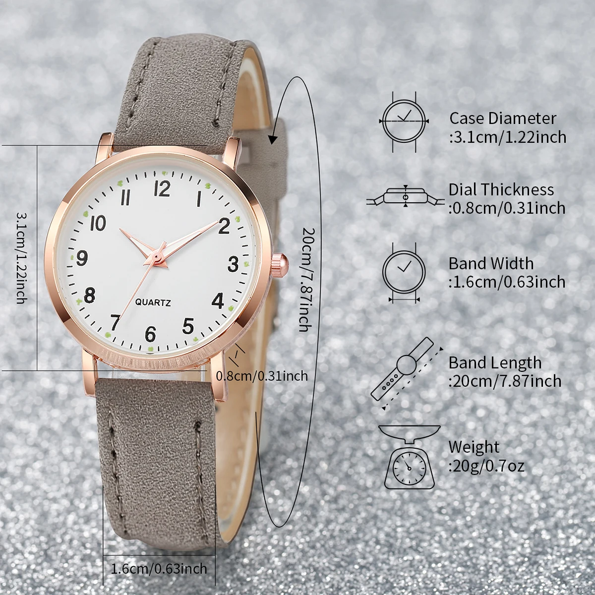 6PCS Women's Watch Fashion Arabic Dial Leather Band Quartz Watches Butterfly Jewelry Set(Without Box)