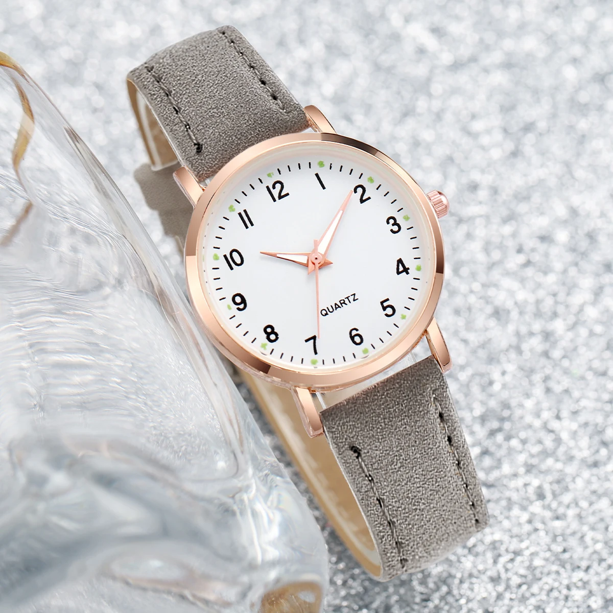 6PCS Women's Watch Fashion Arabic Dial Leather Band Quartz Watches Butterfly Jewelry Set(Without Box)