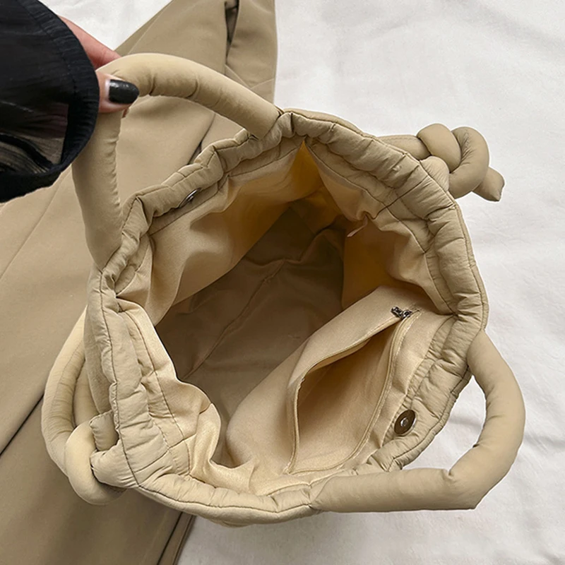 NamcheBarwa Large Capacity Puffer Tote Bag Designer Padded Nylon Women Shoulder Bags Handbags Knotted Strap Crossbody Bags