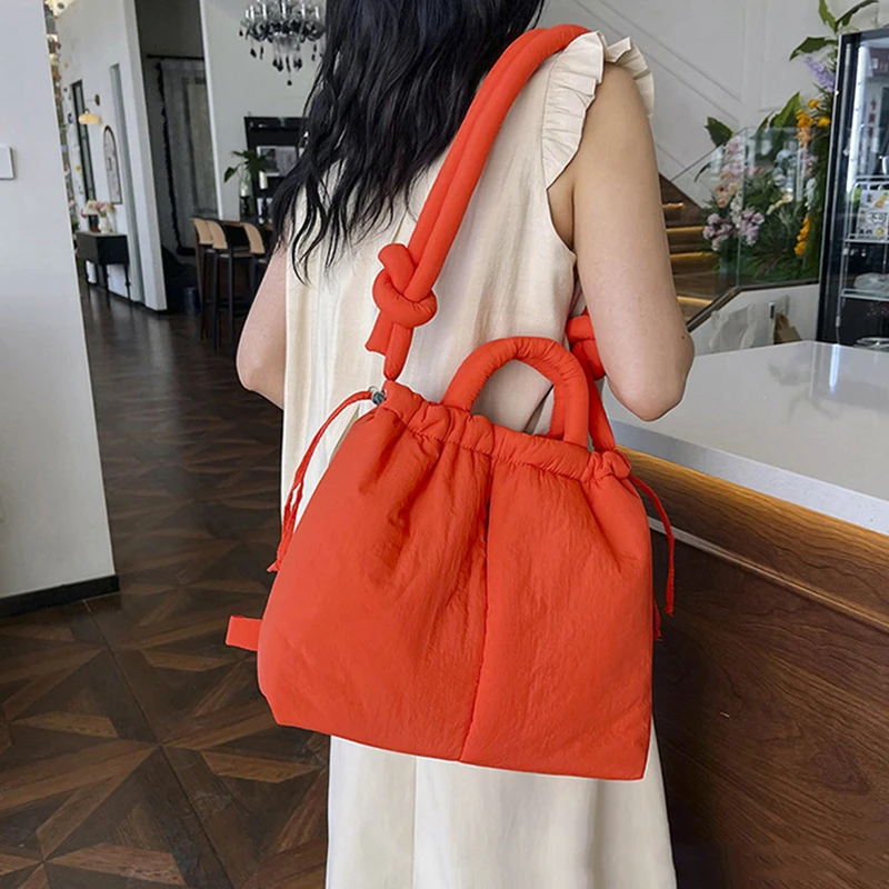 NamcheBarwa Large Capacity Puffer Tote Bag Designer Padded Nylon Women Shoulder Bags Handbags Knotted Strap Crossbody Bags