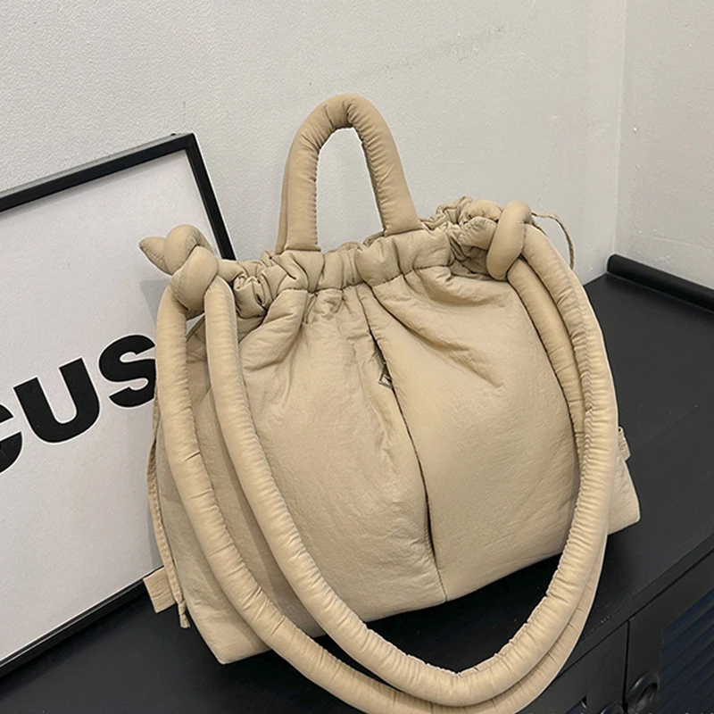 NamcheBarwa Large Capacity Puffer Tote Bag Designer Padded Nylon Women Shoulder Bags Handbags Knotted Strap Crossbody Bags