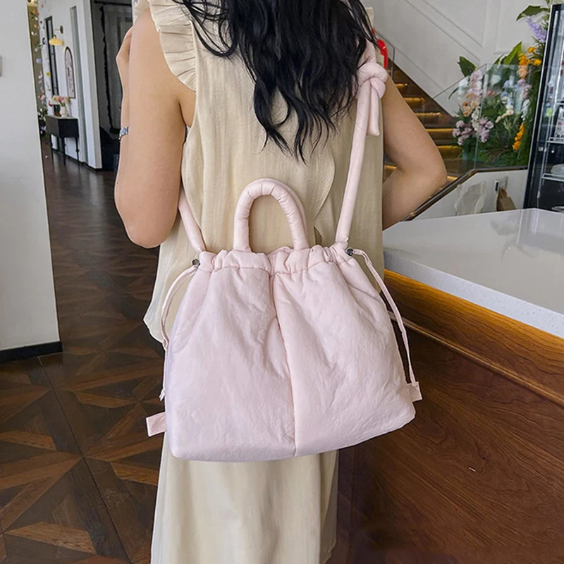 NamcheBarwa Large Capacity Puffer Tote Bag Designer Padded Nylon Women Shoulder Bags Handbags Knotted Strap Crossbody Bags