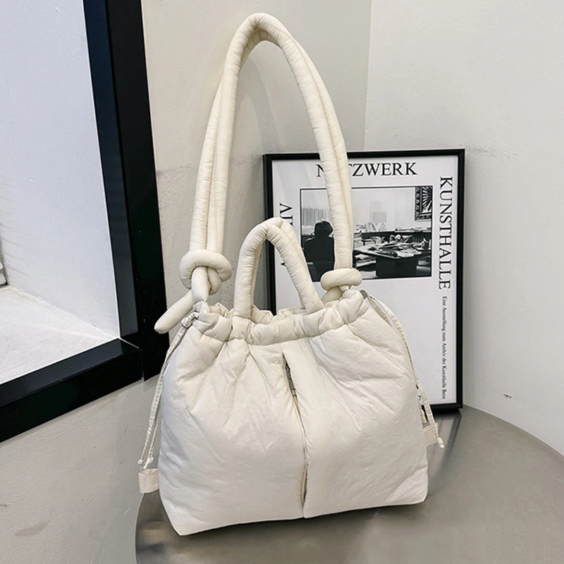 NamcheBarwa Large Capacity Puffer Tote Bag Designer Padded Nylon Women Shoulder Bags Handbags Knotted Strap Crossbody Bags
