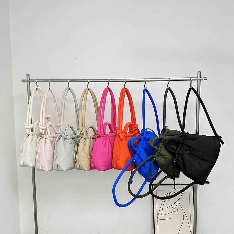 NamcheBarwa Large Capacity Puffer Tote Bag Designer Padded Nylon Women Shoulder Bags Handbags Knotted Strap Crossbody Bags