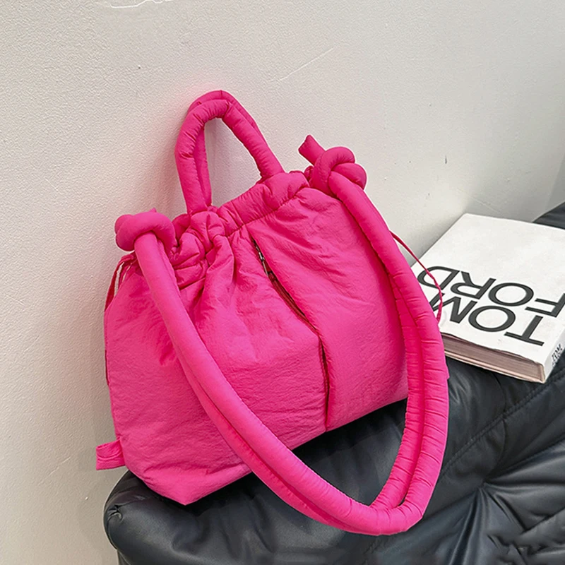 NamcheBarwa Large Capacity Puffer Tote Bag Designer Padded Nylon Women Shoulder Bags Handbags Knotted Strap Crossbody Bags
