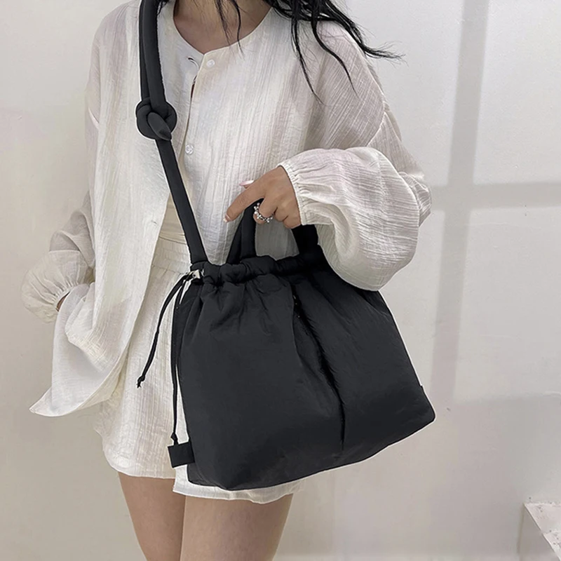 NamcheBarwa Large Capacity Puffer Tote Bag Designer Padded Nylon Women Shoulder Bags Handbags Knotted Strap Crossbody Bags