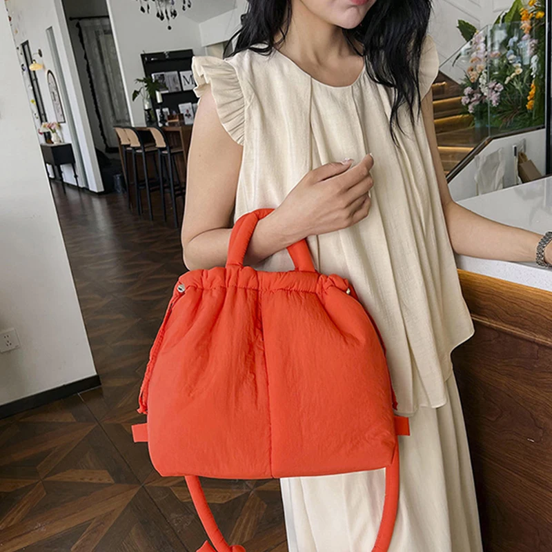 NamcheBarwa Large Capacity Puffer Tote Bag Designer Padded Nylon Women Shoulder Bags Handbags Knotted Strap Crossbody Bags