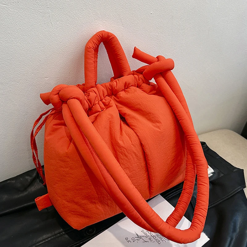 NamcheBarwa Large Capacity Puffer Tote Bag Designer Padded Nylon Women Shoulder Bags Handbags Knotted Strap Crossbody Bags