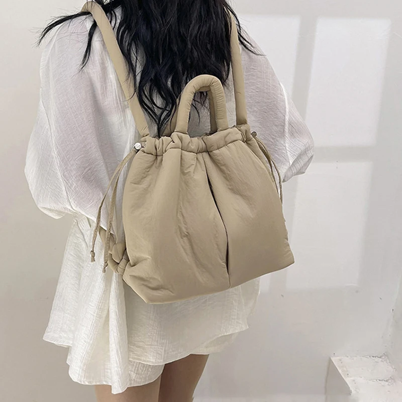 NamcheBarwa Large Capacity Puffer Tote Bag Designer Padded Nylon Women Shoulder Bags Handbags Knotted Strap Crossbody Bags