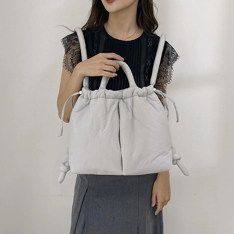 NamcheBarwa Large Capacity Puffer Tote Bag Designer Padded Nylon Women Shoulder Bags Handbags Knotted Strap Crossbody Bags