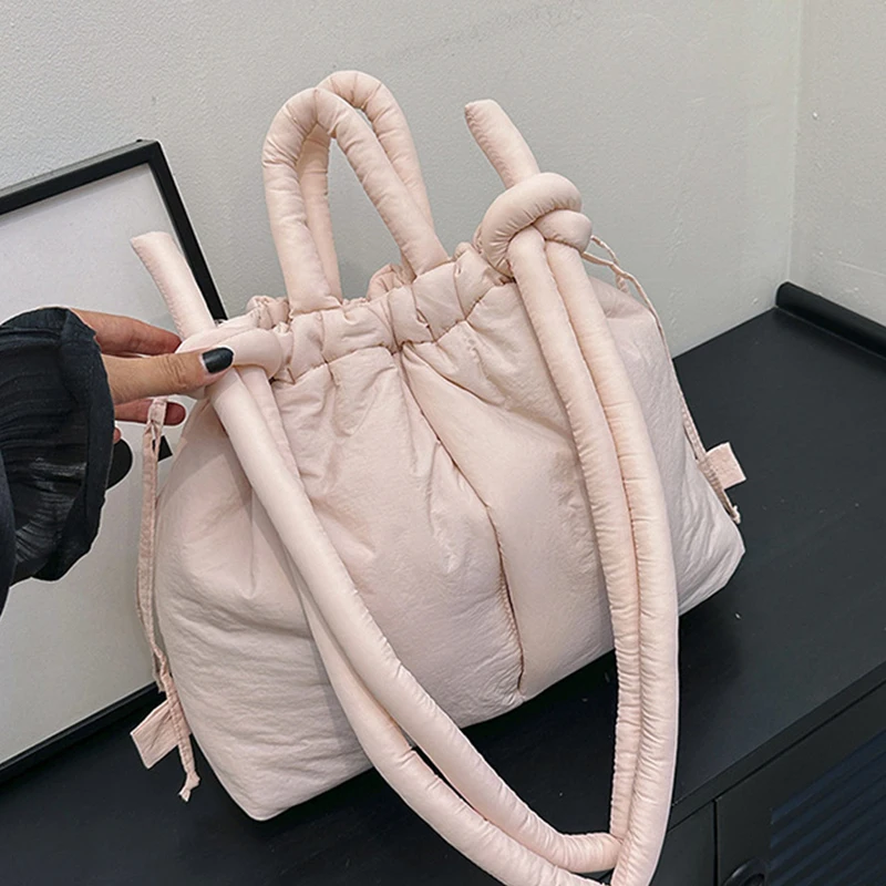 NamcheBarwa Large Capacity Puffer Tote Bag Designer Padded Nylon Women Shoulder Bags Handbags Knotted Strap Crossbody Bags