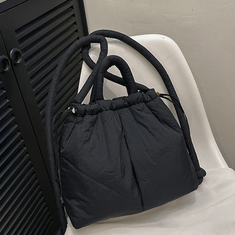 NamcheBarwa Large Capacity Puffer Tote Bag Designer Padded Nylon Women Shoulder Bags Handbags Knotted Strap Crossbody Bags