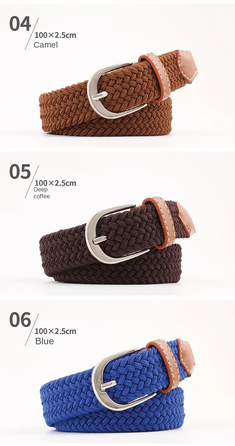 2.5cmx100cm Unisex Extended Elastic Knitted Thin Belt Women's Needle Button Canvas Jeans Student Canvas Elastic Belt for Women