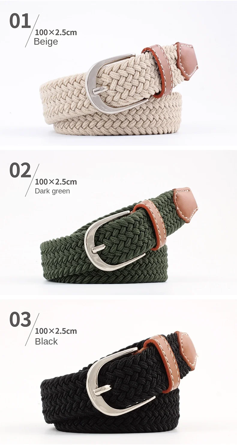 2.5cmx100cm Unisex Extended Elastic Knitted Thin Belt Women's Needle Button Canvas Jeans Student Canvas Elastic Belt for Women