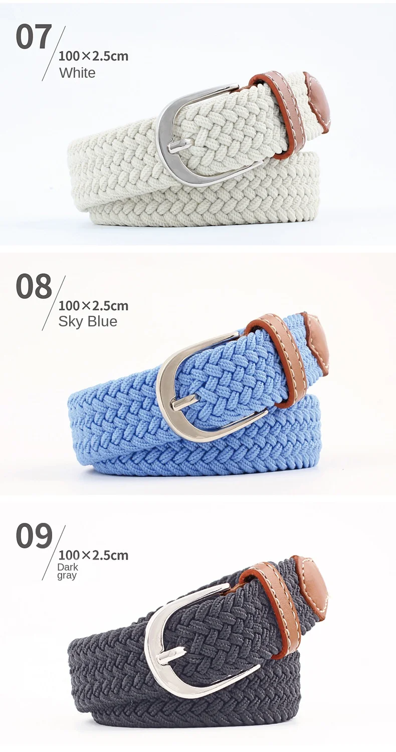 2.5cmx100cm Unisex Extended Elastic Knitted Thin Belt Women's Needle Button Canvas Jeans Student Canvas Elastic Belt for Women