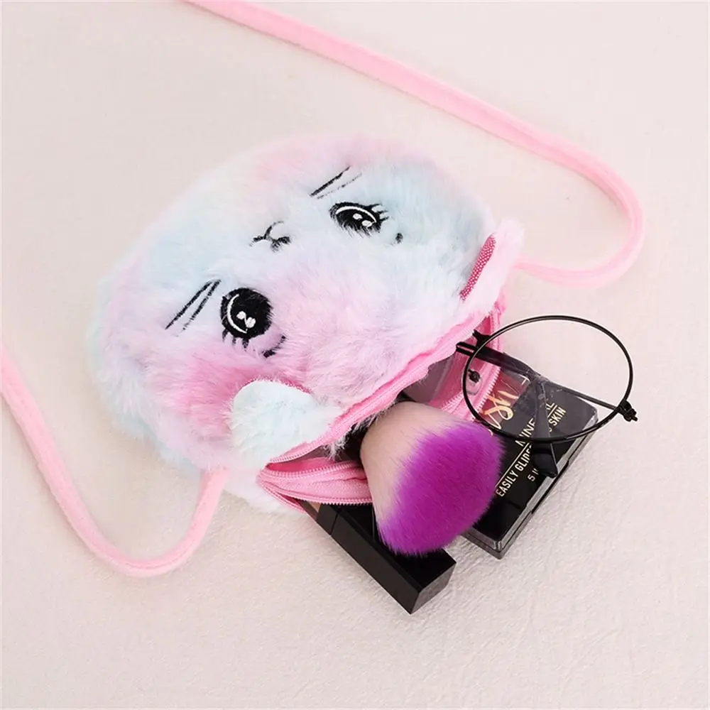 Rainbow Color Cat Messenger Shoulder Bag Purse for Kids Mini Lovely Pockets Plush Stuffed Dolls Soft Handbags Gift for Girls