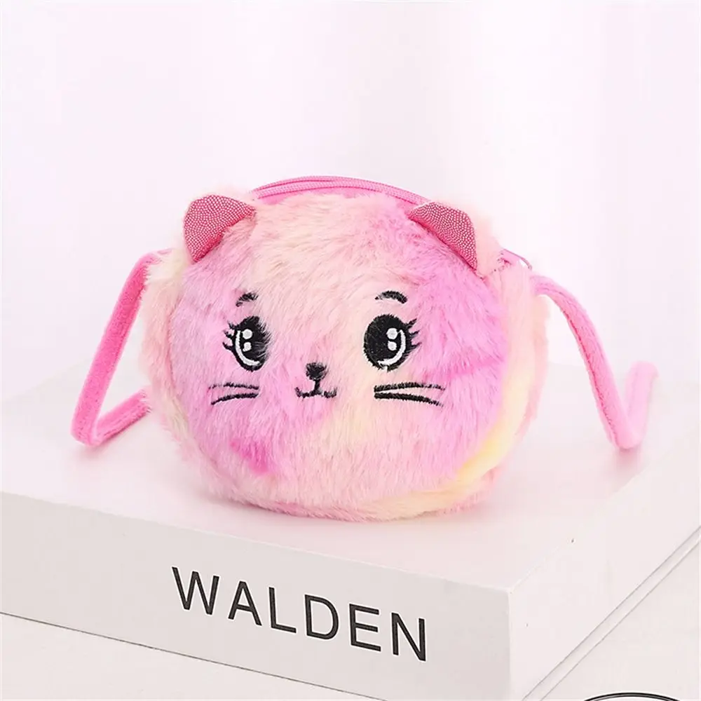 Rainbow Color Cat Messenger Shoulder Bag Purse for Kids Mini Lovely Pockets Plush Stuffed Dolls Soft Handbags Gift for Girls