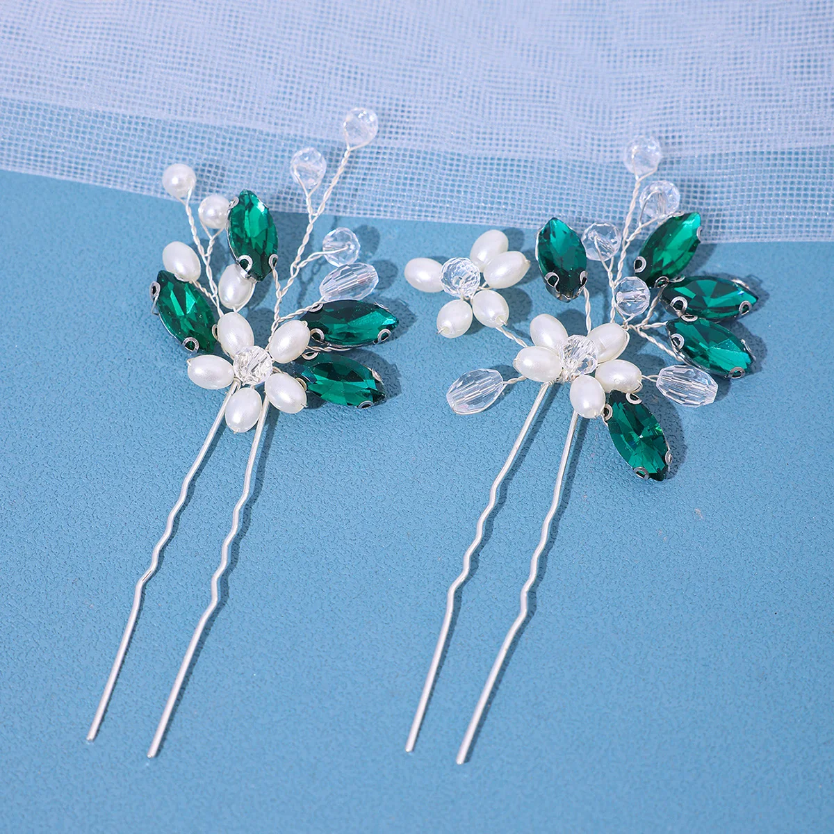 2Pcs Handmade Crystal Pearls Hairpins Flower Hairbands For Women Bride Wedding Hair Accessories More Color Rhinestone Hair Clips
