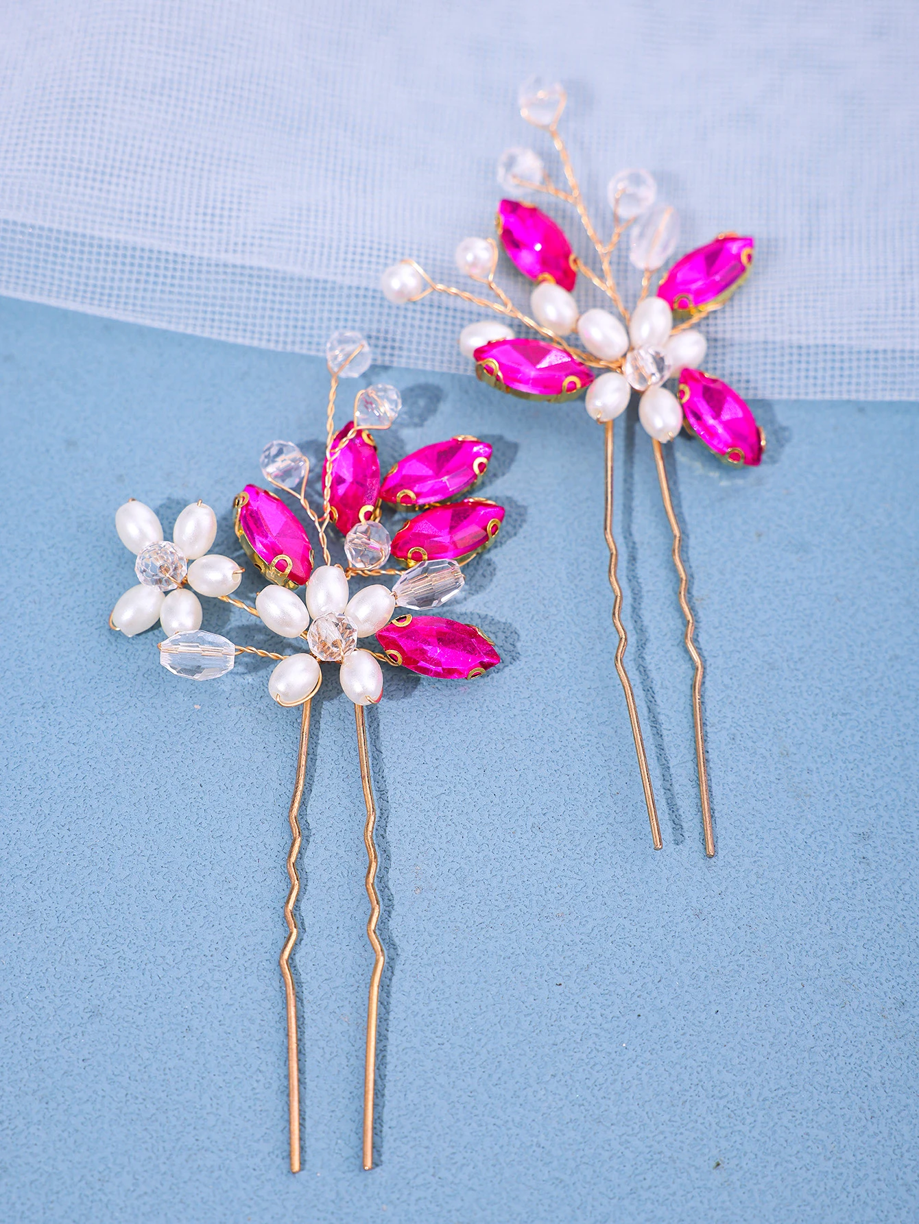 2Pcs Handmade Crystal Pearls Hairpins Flower Hairbands For Women Bride Wedding Hair Accessories More Color Rhinestone Hair Clips