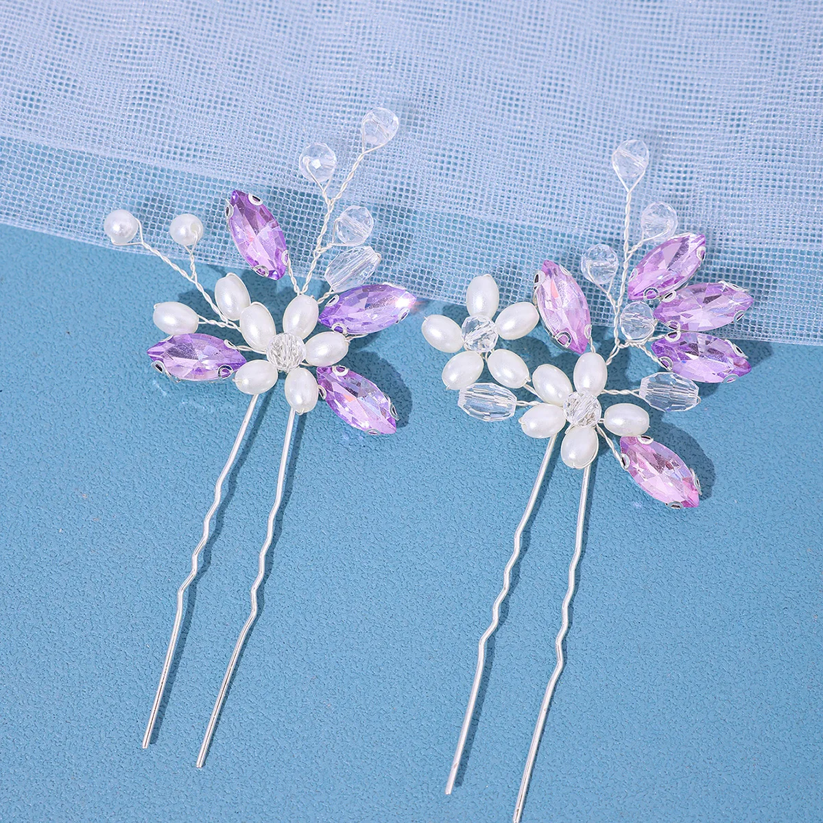 2Pcs Handmade Crystal Pearls Hairpins Flower Hairbands For Women Bride Wedding Hair Accessories More Color Rhinestone Hair Clips