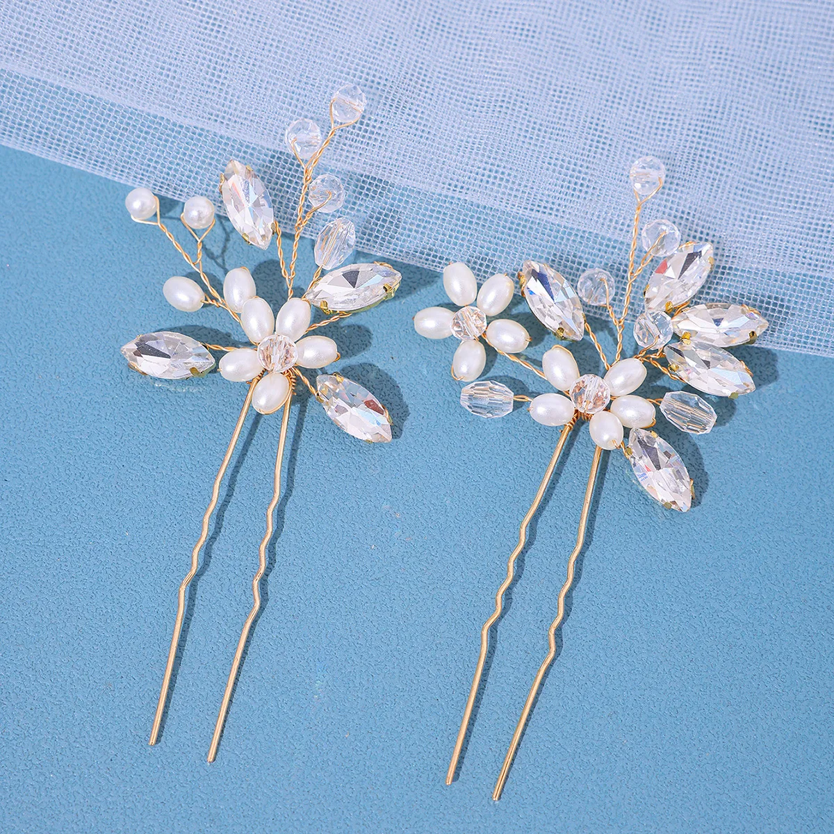 2Pcs Handmade Crystal Pearls Hairpins Flower Hairbands For Women Bride Wedding Hair Accessories More Color Rhinestone Hair Clips