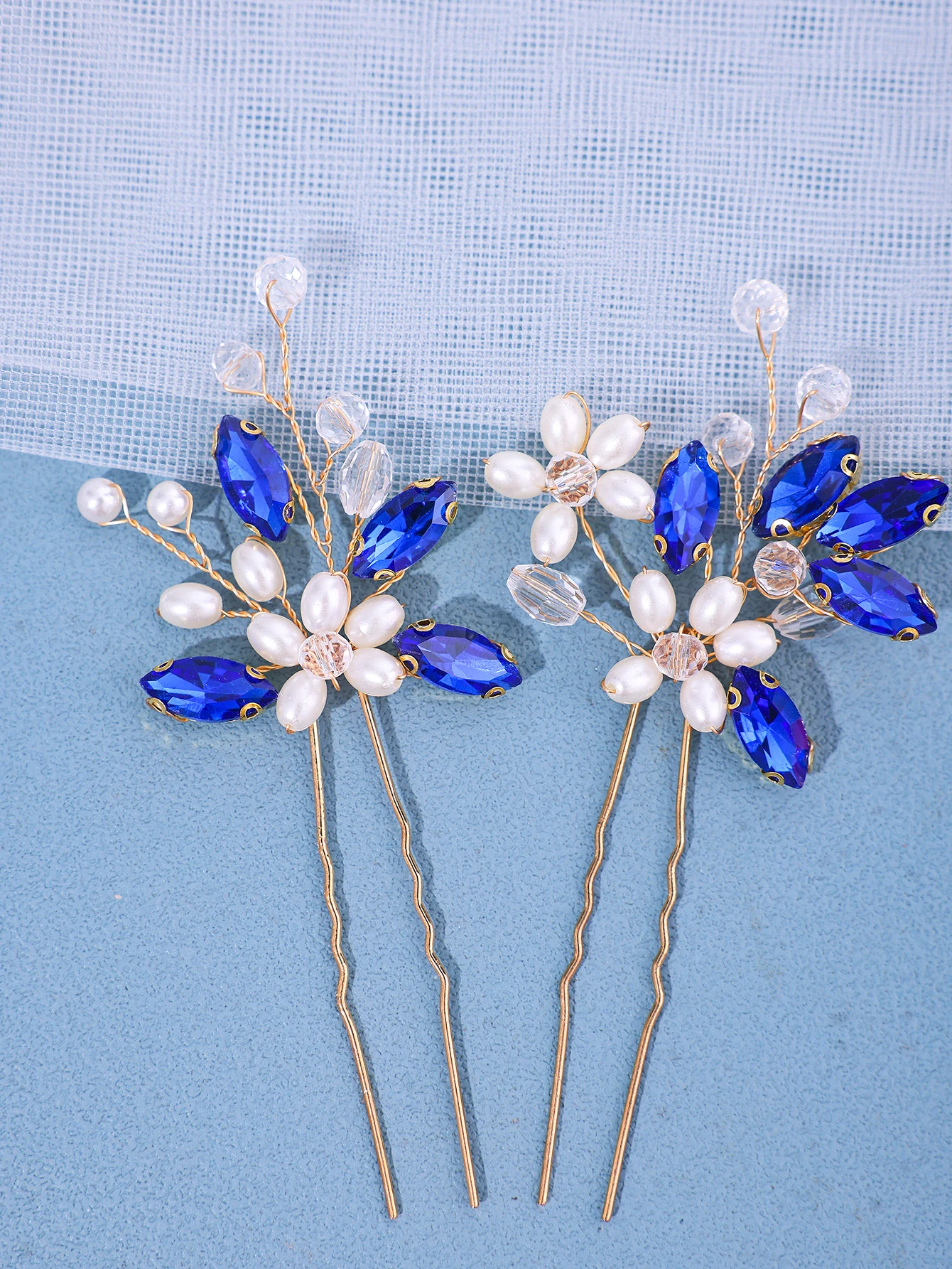 2Pcs Handmade Crystal Pearls Hairpins Flower Hairbands For Women Bride Wedding Hair Accessories More Color Rhinestone Hair Clips