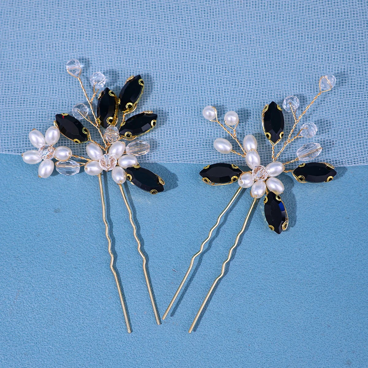 2Pcs Handmade Crystal Pearls Hairpins Flower Hairbands For Women Bride Wedding Hair Accessories More Color Rhinestone Hair Clips