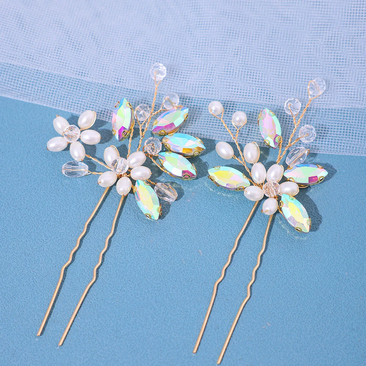 2Pcs Handmade Crystal Pearls Hairpins Flower Hairbands For Women Bride Wedding Hair Accessories More Color Rhinestone Hair Clips