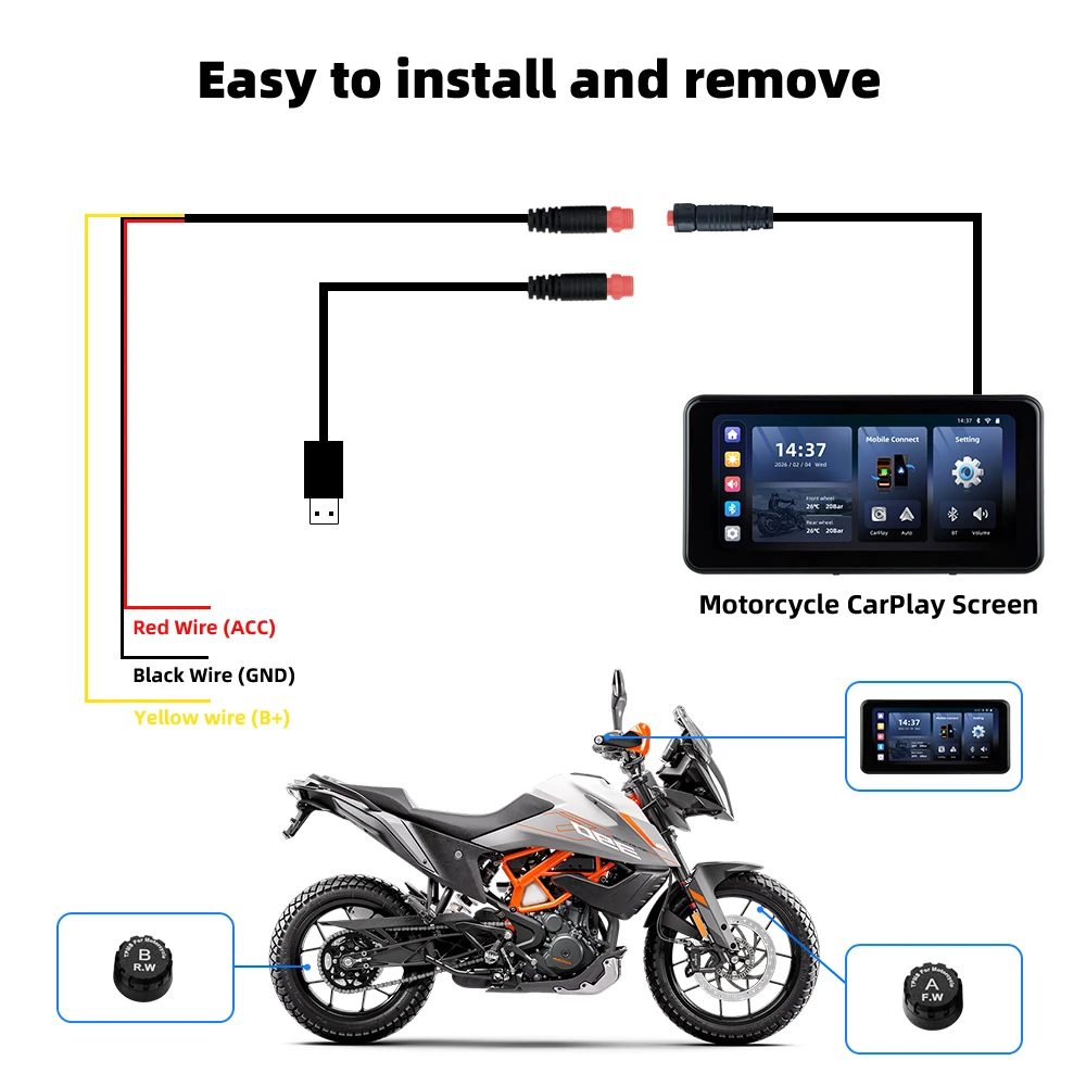 EKIY 6.25" Wireless CarPlay Moto Android Auto Portable Digital Motorcycle Dashboard GPS Navigation Display Screen TPMS Monitor