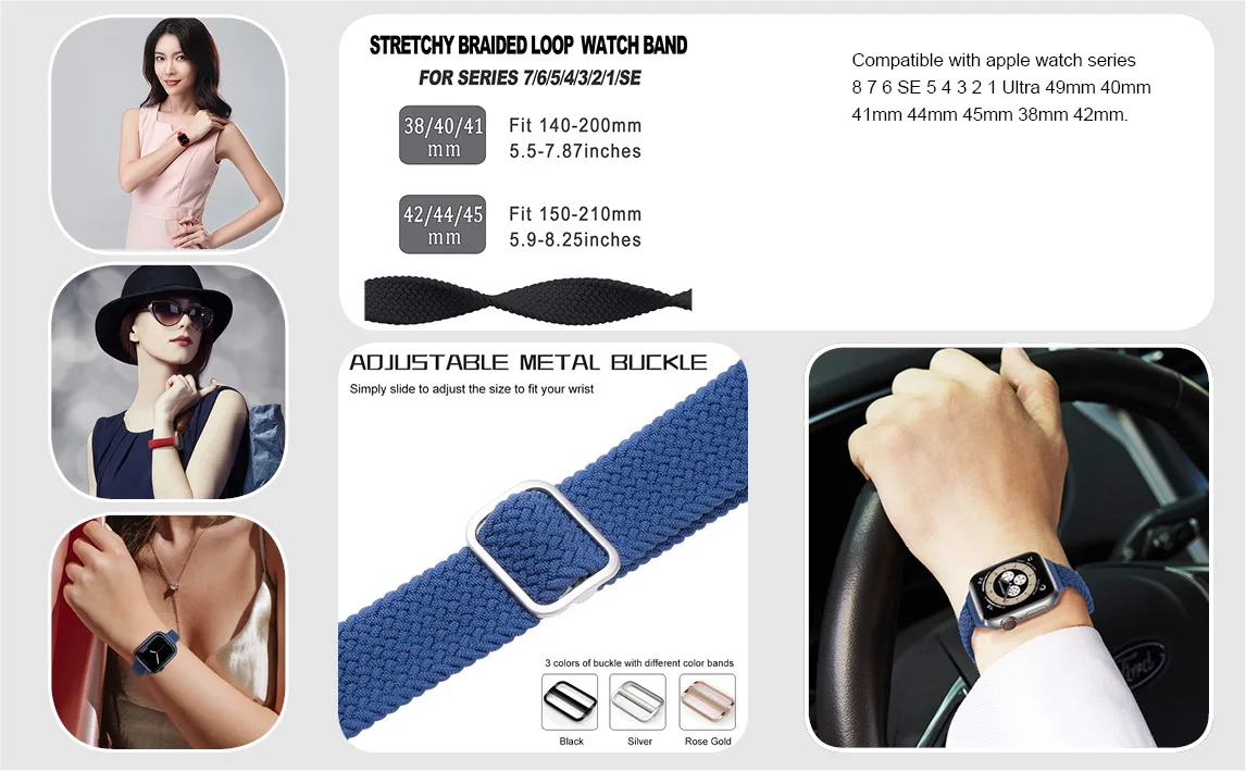 Braided Solo Loop For Apple watch Strap 40mm 41mm 45mm 44mm 49mm 38mm Silm Nylon bracelet iWatch series 9 8 7 3 se Ultra 2 strap
