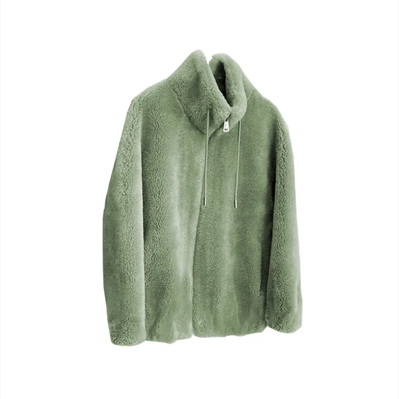 Women Winter Double Coral Fleece Warm Coat Stand Collar Plush Thick Overcoat Female Fashion Casual Long Sleeve Zipper Clothes