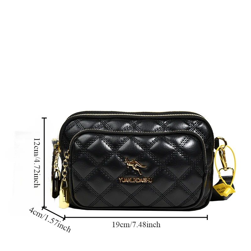 Argyle Pattern Simple Shoulder Bag, Multiple Pockets Crossbody Bags, Zipper Closure Women Leather Bag, Designer Bag, Purses