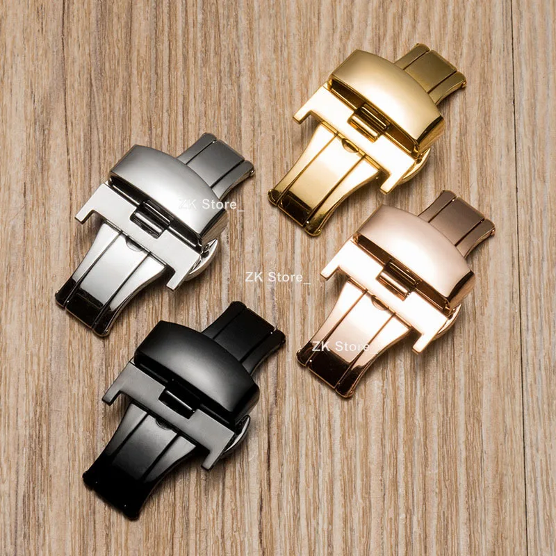 Stainless Steel Butterfly Buckle Polished Button Watchband Buckle 10/12/14mm 16mm 20mm 22mm 24mm Watch Straps Clasp Accessories