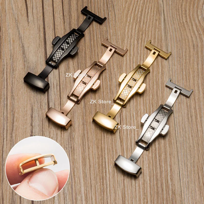 Stainless Steel Butterfly Buckle Polished Button Watchband Buckle 10/12/14mm 16mm 20mm 22mm 24mm Watch Straps Clasp Accessories