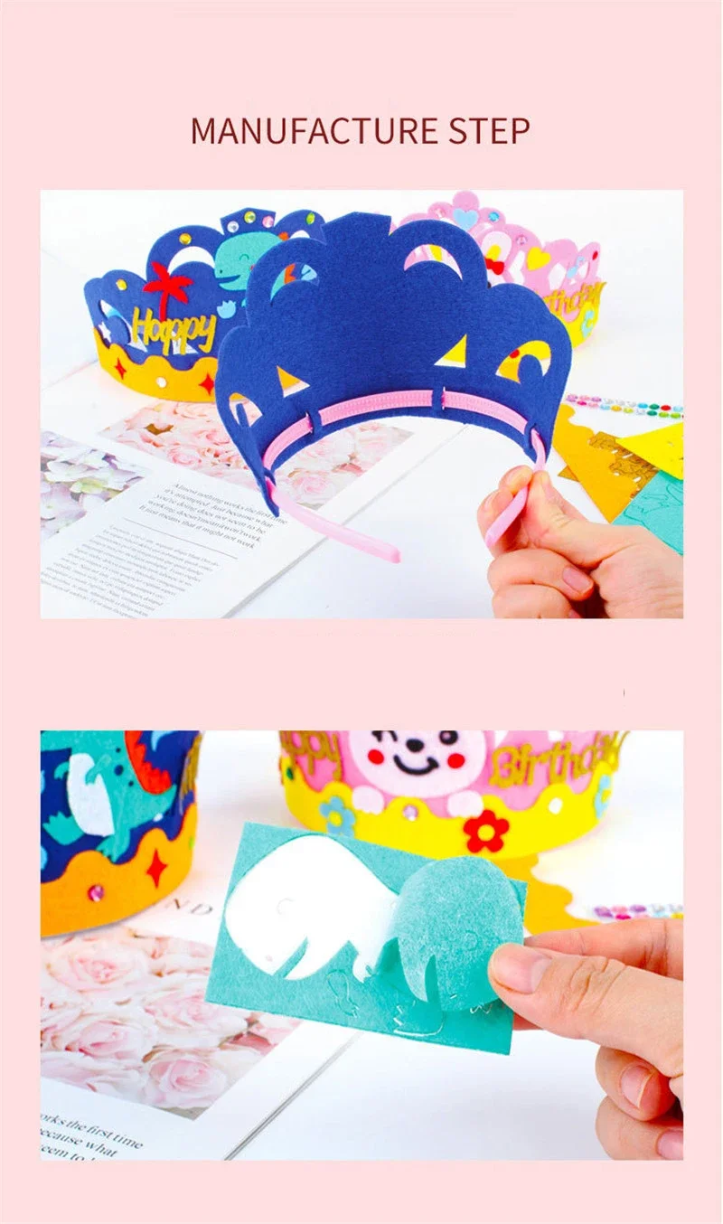 4Pcs/lot DIY Crafts Toy Crown Creative Paper Sequins Animals Patterns Toys for Kids Children Kindergarten Art Party Decorations